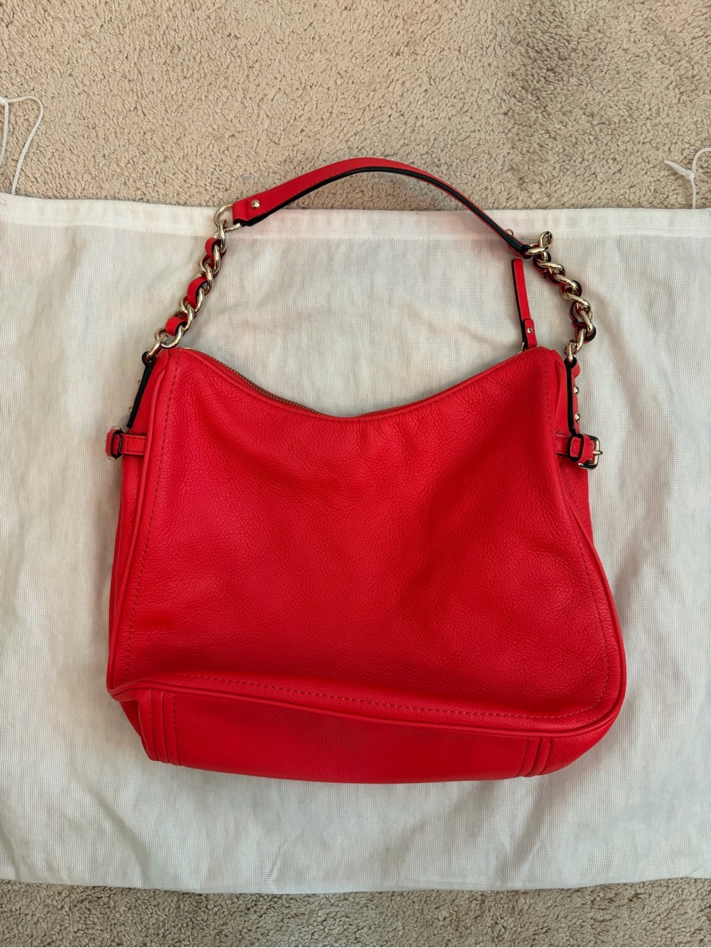 Kate Spade Pine Street Finley Hobo Bag Pebbled Leather Geranium Red Dust Bag EUC - Picture 6 of 15